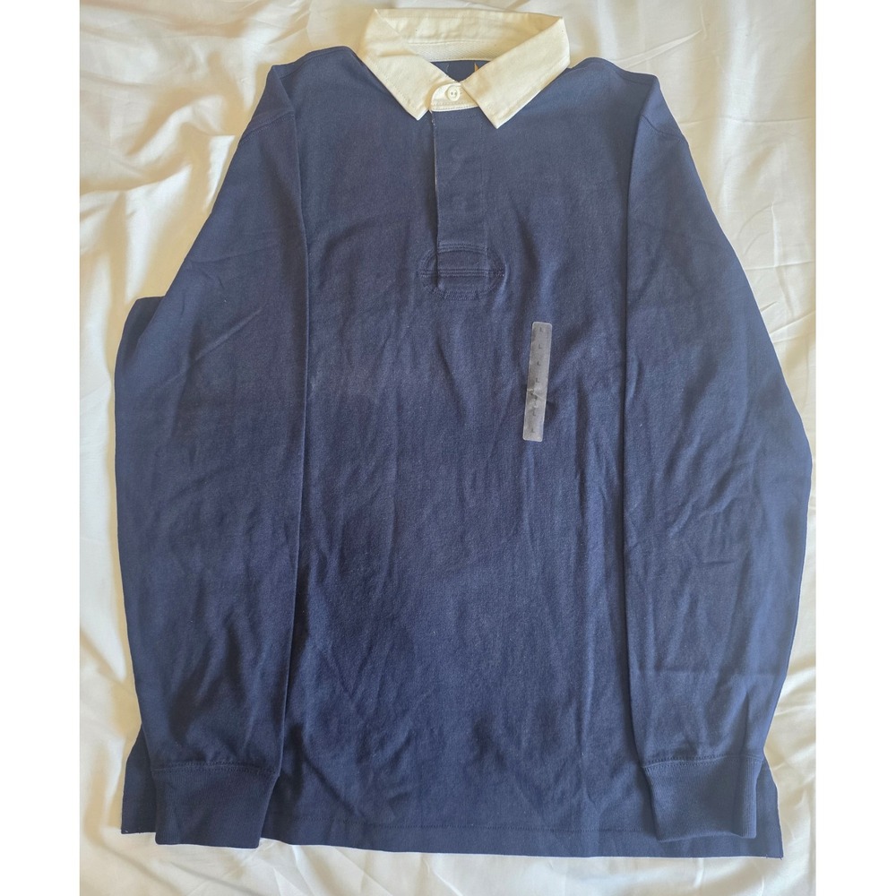 Polo Ralph Lauren Long Sleeve Navy Blue Plain Rugby Shirt Men's Size Large NWOT